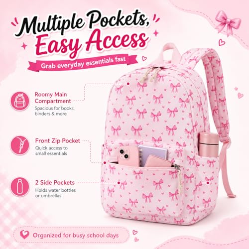 LOIDOU Girls Backpack for Kids Cute School Bookbag - color: Bow Pink 215, size: L-17"