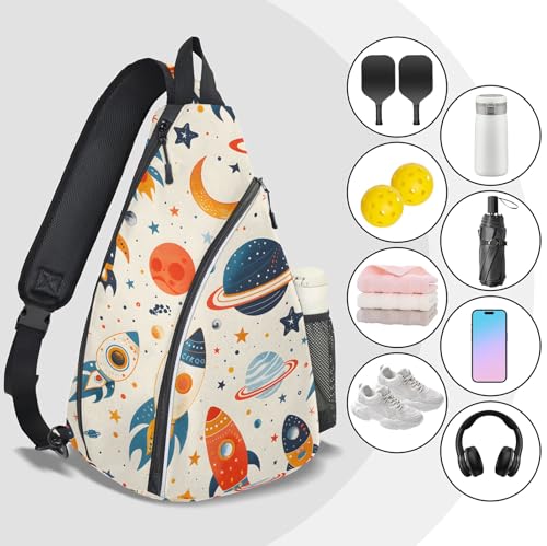 Pickleball Bag for Women Men Adjustable Crossbody Sling Backpack Hold Pickleball Paddle Water Bottle - color: Multicolor 12