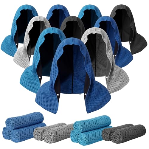 Honoson 20 Pcs12x25 Inch Cooling Hoodie Towel Bulk for Neck and Face 40x12 Inch Quick Dry Sweat Towels Instant Ice Cold Towel for Hot Weather Run Yoga Gym(Dark Gray, Light Gray, Dark Blue, Light Blue) - color: Dark Gray, Light Gray, Dark Blue, Light Blue