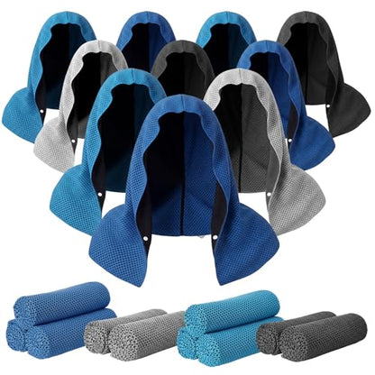Honoson 20 Pcs12x25 Inch Cooling Hoodie Towel Bulk for Neck and Face 40x12 Inch Quick Dry Sweat Towels Instant Ice Cold Towel for Hot Weather Run Yoga Gym(Dark Gray, Light Gray, Dark Blue, Light Blue) - color: Dark Gray, Light Gray, Dark Blue, Light Blue