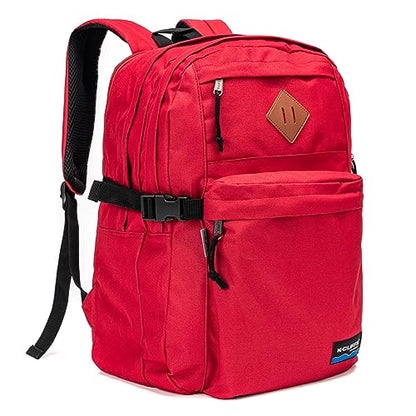 K-Cliffs Classic Backpack Basic Student Campus Daypack Simple Travel Rucksack with Laptop Compartment Bottle Holder Padded Straps Red - color: Red