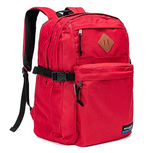 K-Cliffs Classic Backpack Basic Student Campus Daypack Simple Travel Rucksack with Laptop Compartment Bottle Holder Padded Straps Red - color: Red