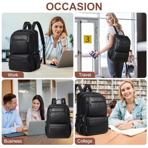 Shrrie 17 Inch Laptop Backpack Purse for Women with Giant Tumbler Holders | Vegan Leather Backpack with Large Water Bottle Pocket,Work Travel Business College Teacher Nurse,35L Large Capaity - color: Black