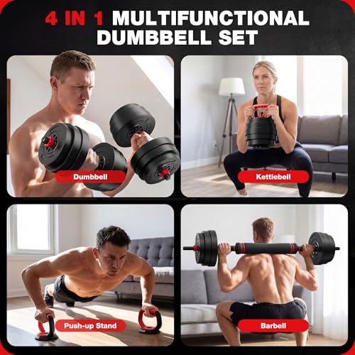 AD01 Adjustable Dumbbells Set, 30/45/70/92LBS Free Weight Set, 5 in 1 Weight Set Used as Kettlebells, Barbell, Push up Stand, Exercise Fitness for Home Gym Suitable Men/Women - color: 92LB(46LB Pair)
