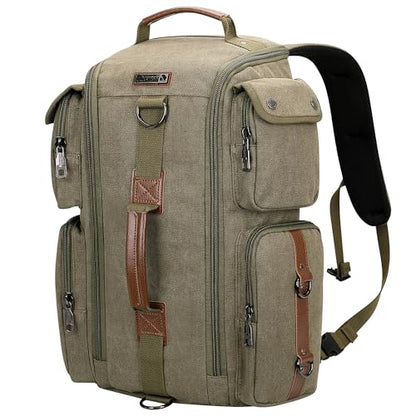 WITZMAN Travel Backpack for Men and Women Carry On Canvas Backpack Duffel Bag for Airplanes Fit 17 Inch Laptop (6661 Green) - color: Army Green