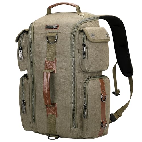 WITZMAN Travel Backpack for Men and Women Carry On Canvas Backpack Duffel Bag for Airplanes Fit 17 Inch Laptop (6661 Green) - color: Army Green