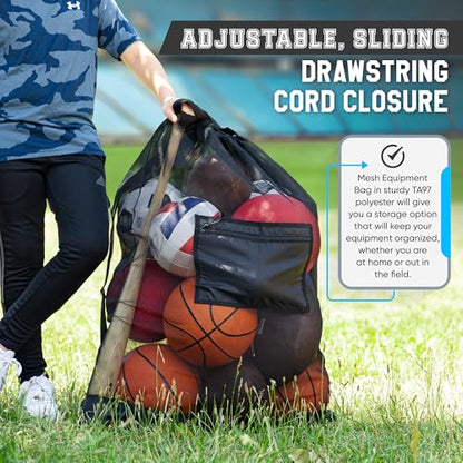Handy Laundry Mesh Ball Bag - Up to 15 Balls Large Capacity Sports Equipment Bag Carrier with Adjustable Strap and Drawstring Closure - For Soccer, Basketball, Volleyball