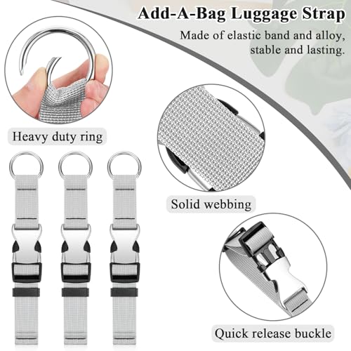Amylove 3 Pcs Add a Bag Luggage Straps Gripper Heavy Duty Jacket Valises Strap for Travel Belt with Buckle Adjustable Baggage - color: Grey