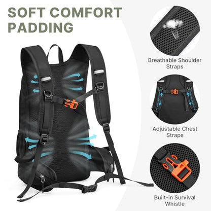 G4Free 20L Hiking Backpack with Waist Strap for Women Men, Lightweight Waterproof Daypack for Travel Camping Outdoor, Black - color: Black
