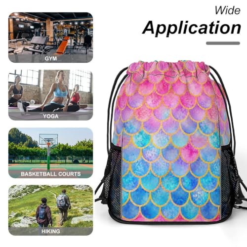 Mermaid Drawstring Backpack Gym Bag With Shoe Compartment String Bag Sport Beach Swimming Sackpack For Women Men - color: Mermaid
