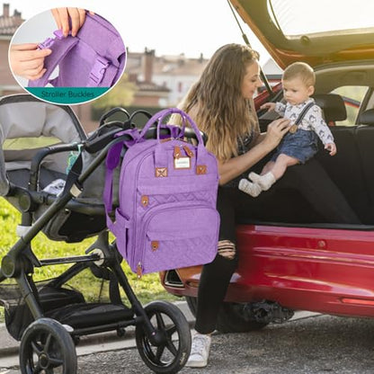 LANDICI Diaper Bag Backpack, Multifunction Baby Diaper Bags with Changing Pad, Stroller Straps & Pacifier Case, Travel Essentials Back Pack for Mom Dad Boy Girl, Large Capacity, Waterproof, Lavender - color: Lavender