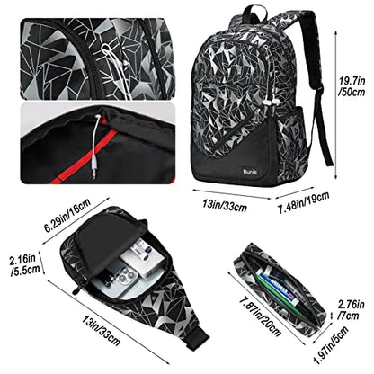 bunie School Backpack for Boys Large Bookbag Boys Backpacks Elementary Middle High School Bags Kids Cool Back Pack Children 7 8 9 10 11 12 13 14 15 16 Years Old (Black) - color: Black