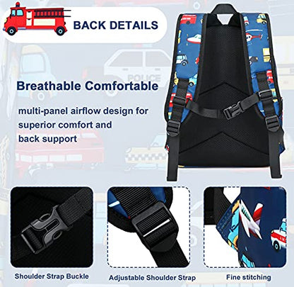 LEDAOU Kids Backpack for Boys Girls Preschool Kindergarten Elementary School Bookbag Toddler School Bag with Chest Strap - color: Car Airplane