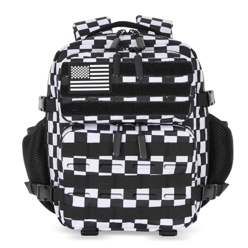 9L Mini Tactical Backpack for Men and Women Tactical Backpack Small for Hiking Small Tactical Bag Fitness Pack - color: Black and White Plaid