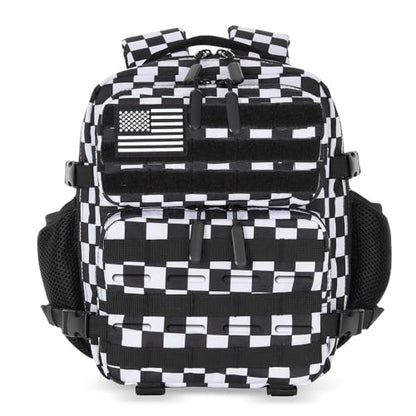 9L Mini Tactical Backpack for Men and Women Tactical Backpack Small for Hiking Small Tactical Bag Fitness Pack - color: Black and White Plaid