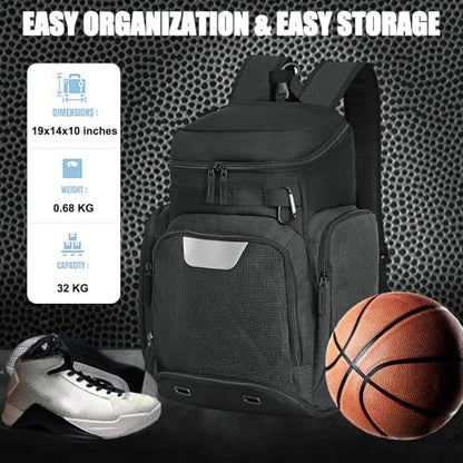 LARIPOP Basketball Backpack with Ball & Ventilated Shoe Compartment Insulated Pockets for Men Training - color: Dark grey