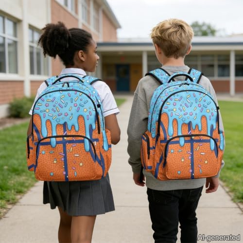 Suobstales Basketball Ice Cream Drip Print Backpack Daypack for Boys Girls, Large Capacity 17 Inch School Bag Lightweight Portable Knapsack Shoulder Bookbag Rucksack Satchel for Student - color: Basketball Ice Cream Drip 2