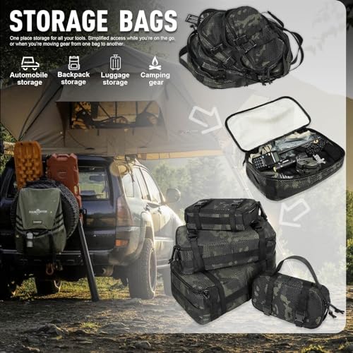4 Set Tactical Packing Cubes ，Compressible Mesh Duffle Storage Bag,Portable Edc Molle Pouch Organizer. - color: Multiblack