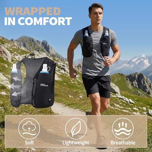 Running Vest Lightweight Packable Trail Hydration with 2 17oz Soft Flask Jogging Marathon Hiking Women Men - color: Black, size: Small
