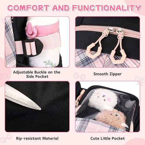 Girls Backpack, 17-Inch Bookbag for Middle & Elementary School, Kawaii Kids Backpack for Girls Ages 6-12(Black Pink) - color: Black Pink
