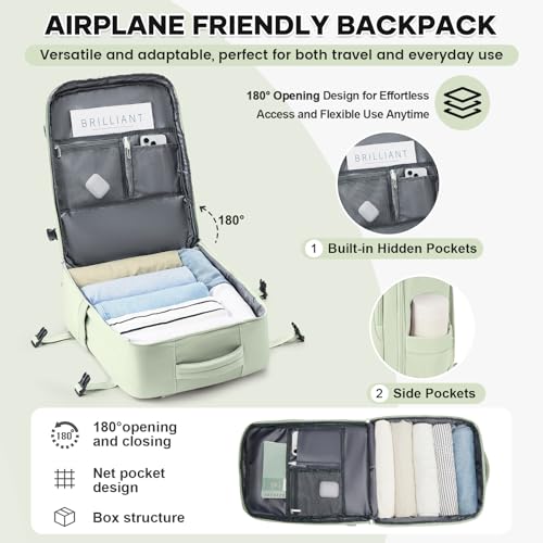 VECAVE Travel Backpack for Women, Airline Flight Approved Carry On Backpacks Waterproof 14 Inch Laptop Backpack with Shoe Compartment Casual Daypack Green. - color: H61-green, size: Small