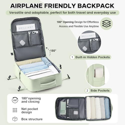 VECAVE Travel Backpack for Women, Airline Flight Approved Carry On Backpacks Waterproof 14 Inch Laptop Backpack with Shoe Compartment Casual Daypack Green. - color: H61-green, size: Small