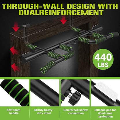Pull Up Bar for Doorway Upgrade Multi-Grip Pullup Door Strength Training Pull-Up Bars Frame Chin Hanging Exercise Home Doorframe Dead Hang Without Screws Over the at Indoor No Way, Up To 440 Lbs