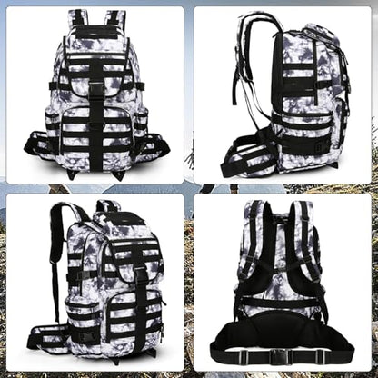 50L Military Tactical Backpack 3 Day Assault Pack Molle Daypack Hiking Backpack for Men and Women - color: Blackwhite Tie-dye