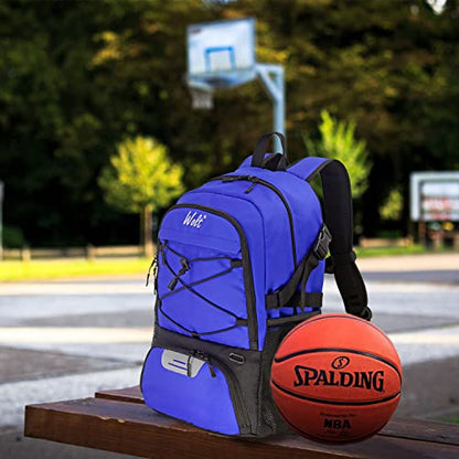 WOLT Basketball Backpack Large Sports Bag with Separate Ball Holder & Shoes Compartment, Best for Basketball, Soccer,Gym - color: Blue