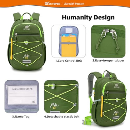 SKYSPER Kids Backpack 12L Children School Bag Child Boy Girl Pack Ages 4-8 for Traveling Day Trips Classes Camping(ArmyGreen) - color: Armygreen, size: Small