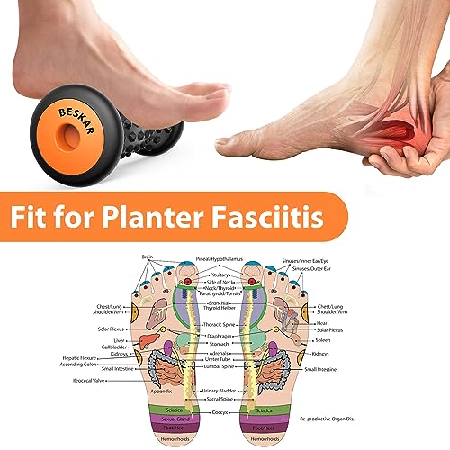 BESKAR Foot Massager Roller for Plantar Fasciitis Relief, Portable, Deep Tissue Muscle Massage, Foot Arch and Heel Pain, Reflexology Tool - color: Black