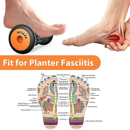BESKAR Foot Massager Roller for Plantar Fasciitis Relief, Portable, Deep Tissue Muscle Massage, Foot Arch and Heel Pain, Reflexology Tool - color: Black