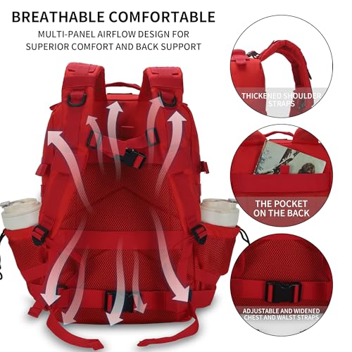 Sparklekle Military Tactical Backpack 45L 3 Day Assault Pack Waterproof Molle Hiking Rucksack for Men&Women (Red) - color: Red, size: 45L