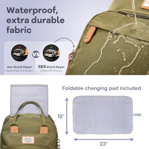 RUVALINO Diaper Bag Backpack - Multifunction Travel Back Pack Maternity Baby Changing Bags, Diaper Changing Totes, Large Capacity, Waterproof and Stylish, Baby Travel Essential, Army Green - color: Military Green