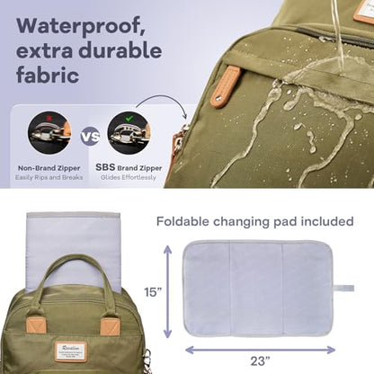 RUVALINO Diaper Bag Backpack - Multifunction Travel Back Pack Maternity Baby Changing Bags, Diaper Changing Totes, Large Capacity, Waterproof and Stylish, Baby Travel Essential, Army Green - color: Military Green