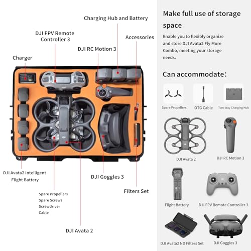Avata2 Hard Case, Waterpoof Box for DJI Avata 2 (DJI Goggles V2 / Goggles2 / Goggles Integra), Avata 2 Drone Carrying Case, Compatible with Avata2 And Accessories[CASE ONLY]
