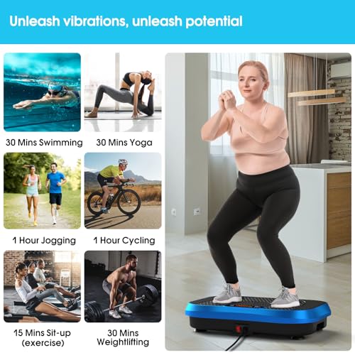 SoftGym Waver Vibration Plate Exercise Machine for Lymphatic Drainage Weight Loss,120 Speed Levels Vibrating Platform with Resistance Bands,Full-Body Workout Equipment for Muscle Activation - style: Slim- Royal Blue