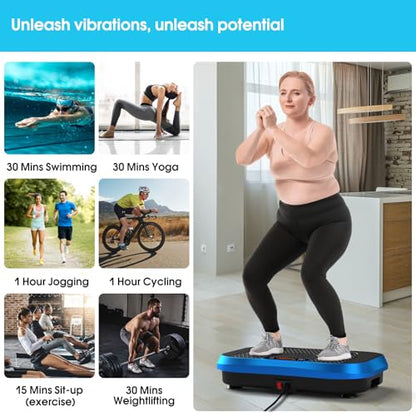 SoftGym Waver Vibration Plate Exercise Machine for Lymphatic Drainage Weight Loss,120 Speed Levels Vibrating Platform with Resistance Bands,Full-Body Workout Equipment for Muscle Activation - style: Slim- Royal Blue