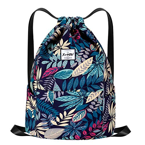 XEYOU Drawstring Sports Backpack Lightweight Gym Yoga Sackpack Shoulder Rucksack Casual Outdoor Daypack for Women and Men | Lightweight - color: Blue Maple Leaf