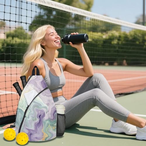 Pickleball Bag for Women Men Adjustable Crossbody Sling Backpack Hold Pickleball Paddle Water Bottle - color: Multicolor 13