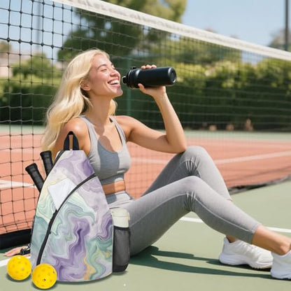 Pickleball Bag for Women Men Adjustable Crossbody Sling Backpack Hold Pickleball Paddle Water Bottle - color: Multicolor 13