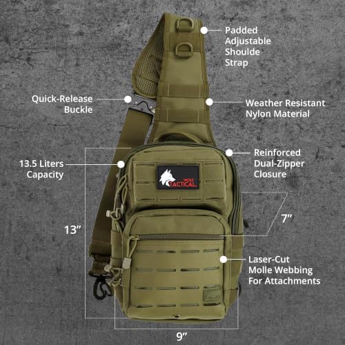 WOLF TACTICAL EDC Sling Bag - Concealed Carry Shoulder Bag for Range, Travel, Hiking, Outdoor Sports - color: Od Green