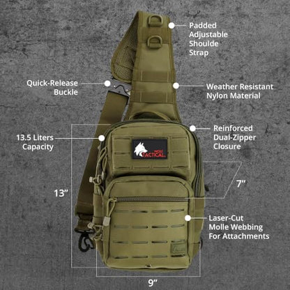 WOLF TACTICAL EDC Sling Bag - Concealed Carry Shoulder Bag for Range, Travel, Hiking, Outdoor Sports - color: Od Green