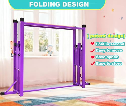Marfula Gymnastic Bar For Kid and Teenage of 3-25, 5Ft/8 FT Base Length 4Ft Width 5Ft Adjust Height, Gymnastic Kip Bar For Gymnast, Gymnastic Training Equipment For Professional Training Home Club Use - color: Purple(5 Ft Base)