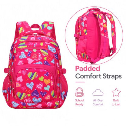 MYGOO Girls School Backpack Grove Heart Magenta Bookbag for Elementary Middle School Ages 5-12, 17 inch Large Capacity 24L Kids Student Travel Bags - color: Grove Heart Magenta