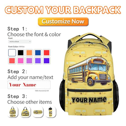 Custom Backpack for Boys Toddler - 17 Inch Kindergarten School Bus Backpacks, Cartoon Durable Bookbags Gifts for Elementary Back to School - color: Yellow