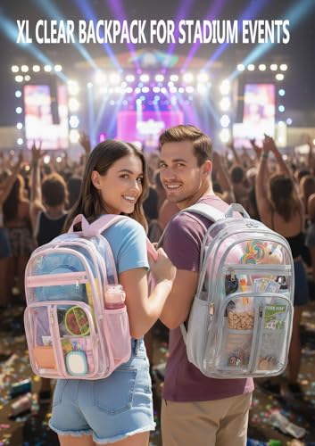 Cusangel XL TPU Clear Backpack Heavy Duty for Stadiums,18in School Bookbag Teens 15+ boys Girls and Adults Multi-Pocket Design & Reinforced Stitching(Grey-18inch) - color: Grey-18inch