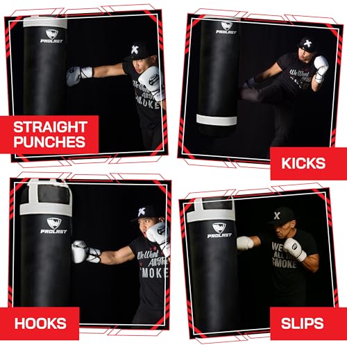 4 ft 80lb Heavy Boxing Punching Bag, Muay Thai, MMA, Strength Training Equipment, Hanging, Rhino Logo, Two Tone - color: Black / White, style: Unfilled