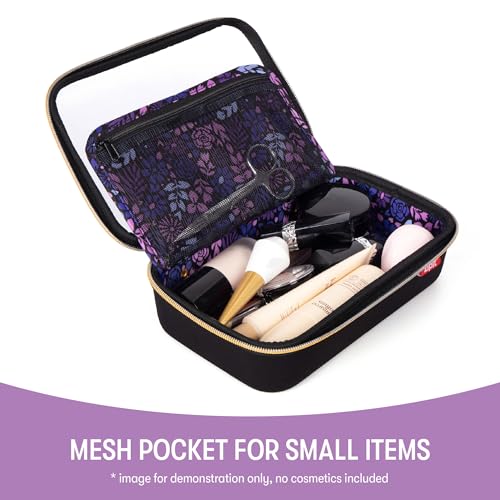 ZIPIT: Travel Makeup Bag - Black & Purple Flowers - Protective Hard Shell, Large Cosmetic Case, Transparent Zipper Lid, Handle, Toiletry Organizer - color: Black