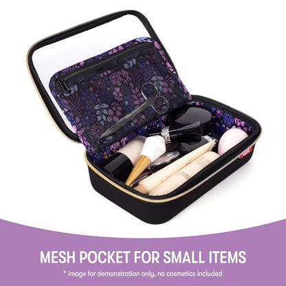ZIPIT: Travel Makeup Bag - Black & Purple Flowers - Protective Hard Shell, Large Cosmetic Case, Transparent Zipper Lid, Handle, Toiletry Organizer - color: Black
